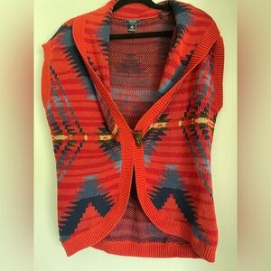 Chaps Aztec Shawl Collar Vest with Hounds Tooth Closure!